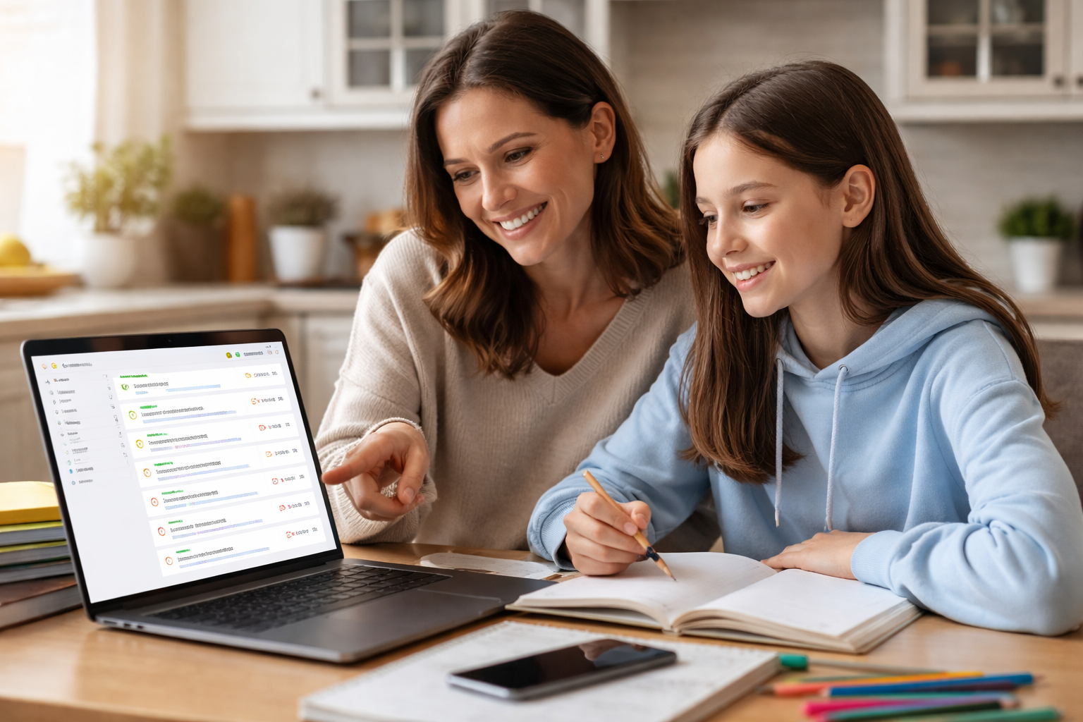 Parent and student working together